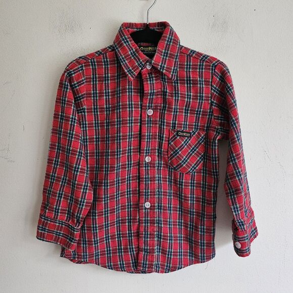 Vintage OshKosh B’Gosh Red Plaid Boys’ Long Sleeve Shirt – 12–18M Union Made - Picture 2 of 7